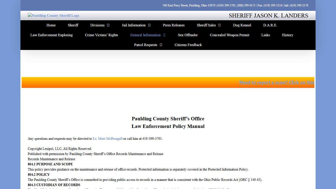 Paulding County Ohio Sheriff's Department Home Page